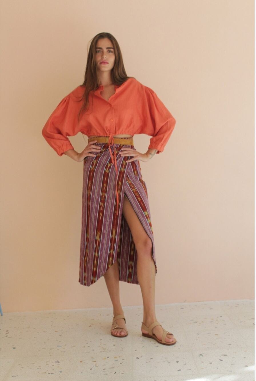 CUCA Pareo Tribal Striped Woven Wrap Maxi Skirt